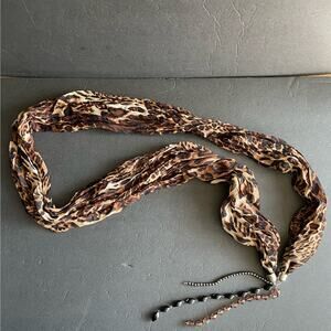 Vintage Animal Print Necklace Scarf Leopard Beaded